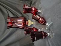 4 Red Ruby Wine Goblets with Clear Stems and Red Ruby Vase with Gold Crystal and Clear base 202//152